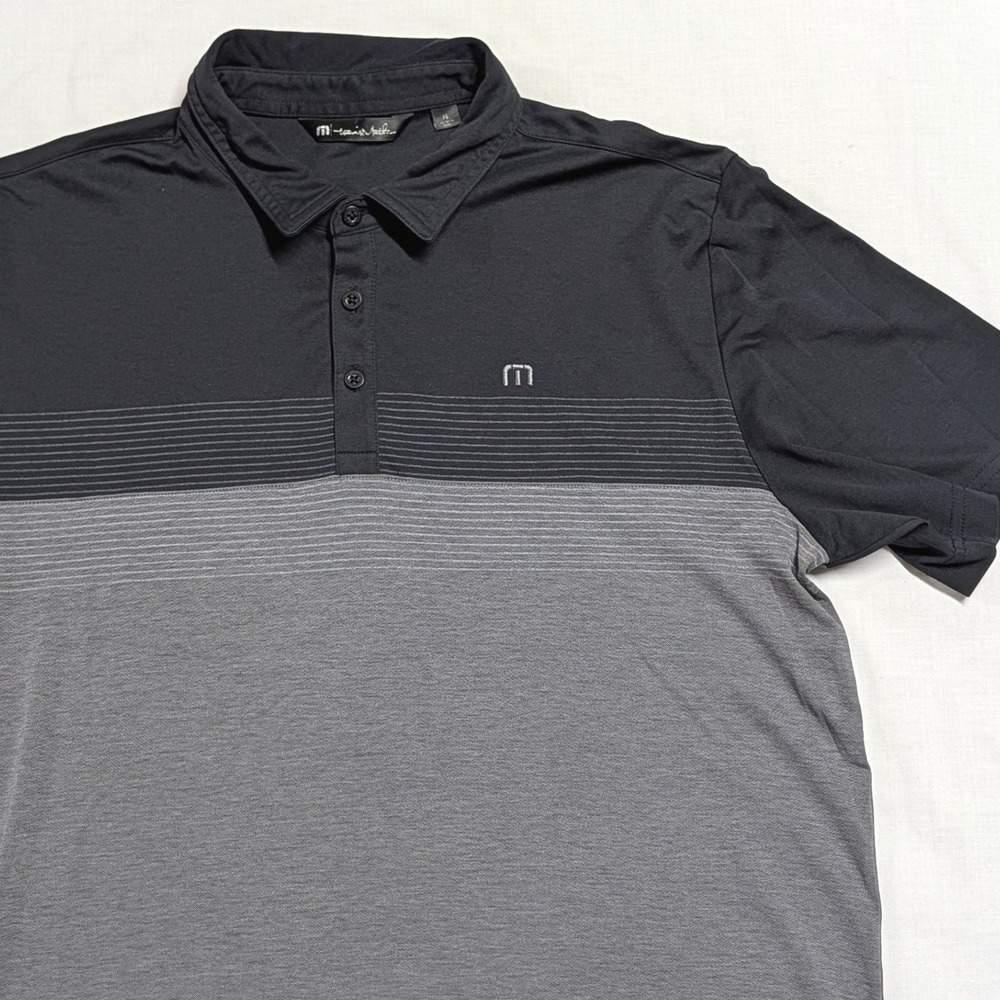 Travis Mathew Men's XL Polo Shirt Black Grey Colorblock Golf Active Short Sleeve